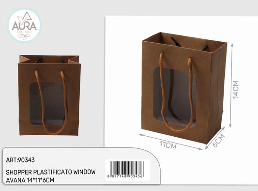 Shopper con finestra 11x6x14cm avana