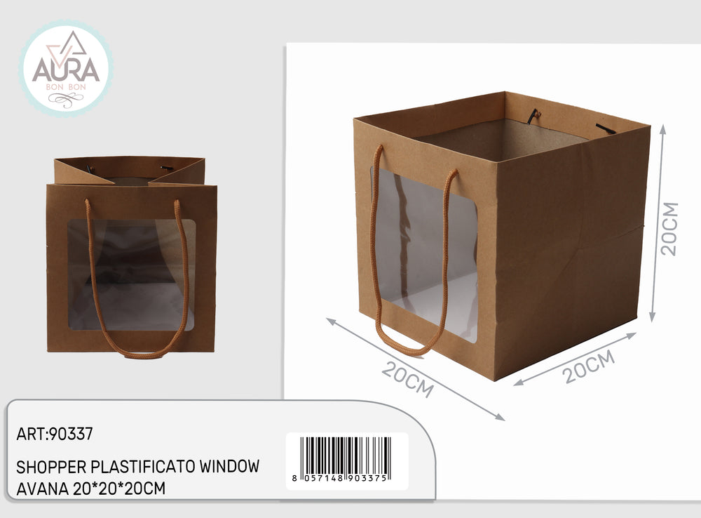 Shopper with window 20x20x20cm brown