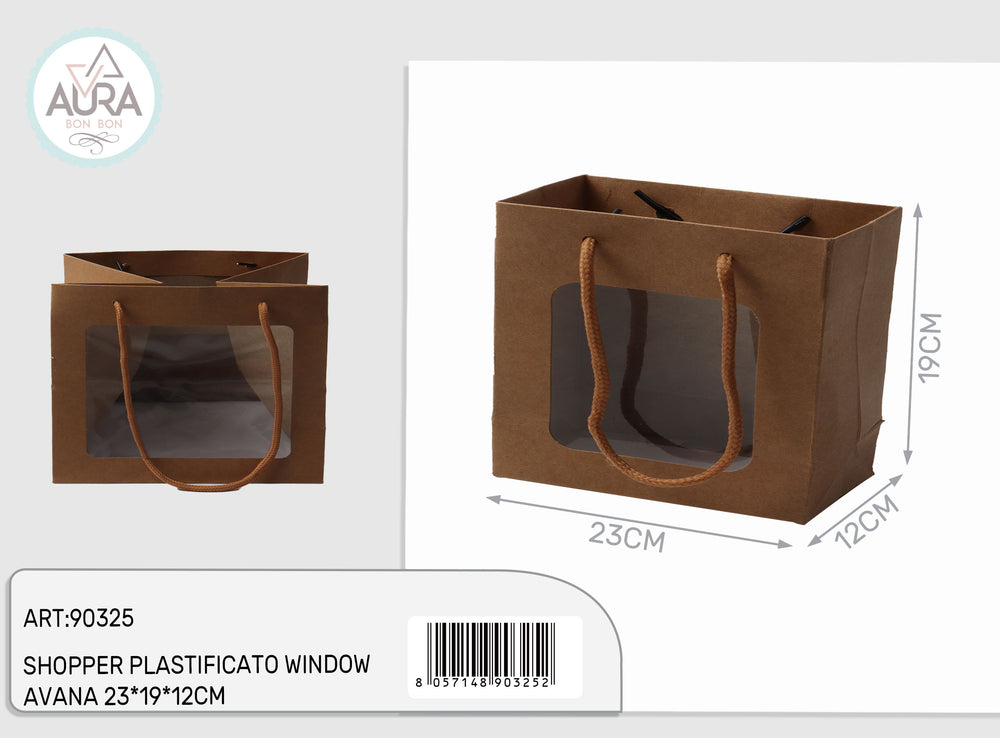 Shopper with window 23x12x19cm brown