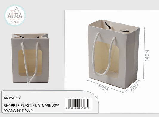 Shopper plastificata con finestra 11x6x14cm bianco