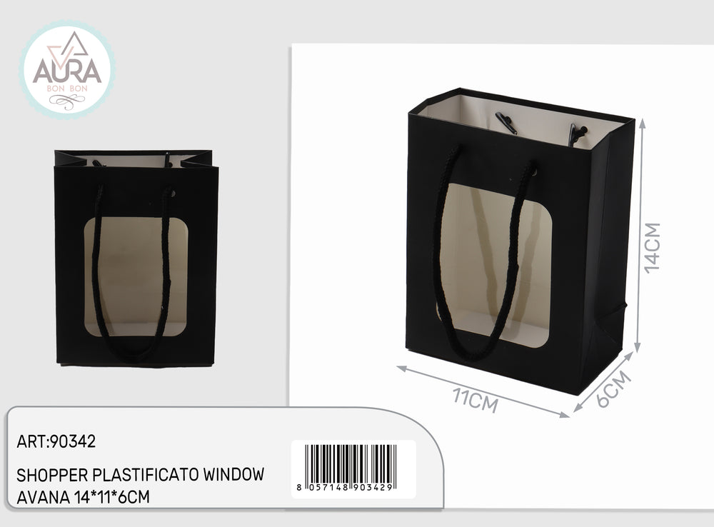 Plastic shopping bag with window 11x6x14cm black
