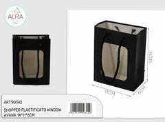 Shopper plastificata con finestra 11x6x14cm nero