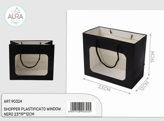Shopper plastificata con finestra 23x12x19cm nero