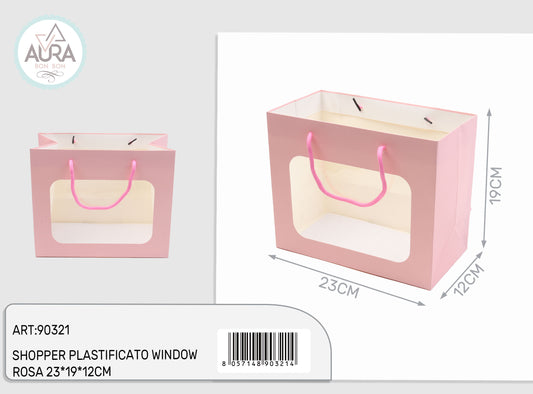 Shopper plastificato window rosa 23x12x19cm