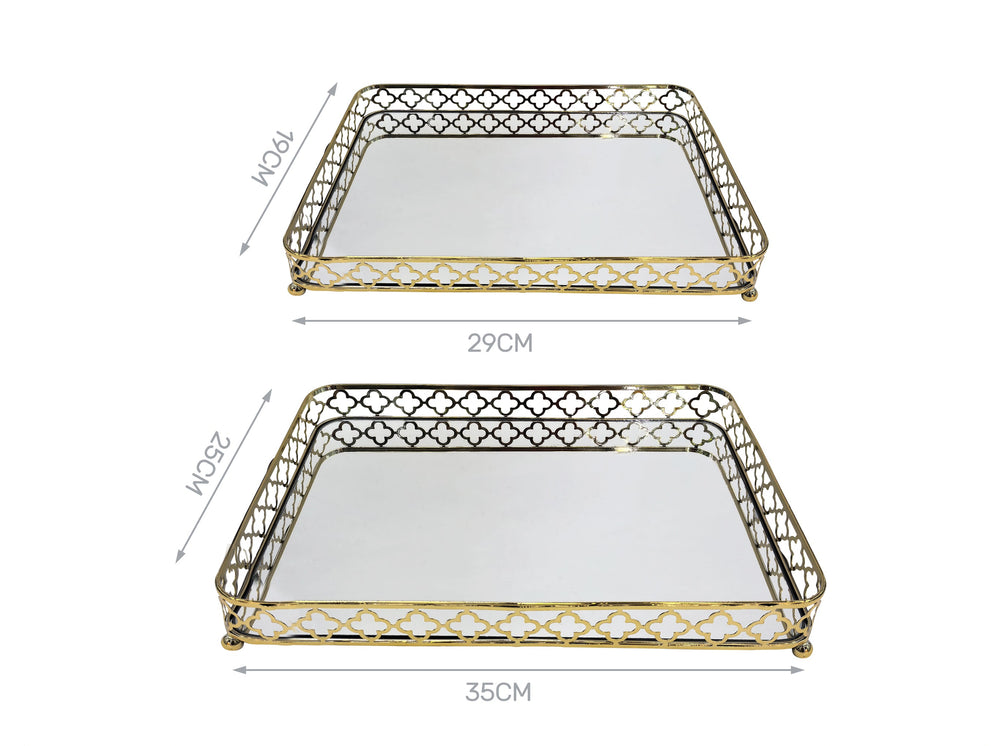 Set 2 vassoi rettangolari oro 29x19 e 35x25 cm – Aura, 2 pz