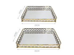 Set of 2 rectangular trays 29x19cm 35x25cm in gold