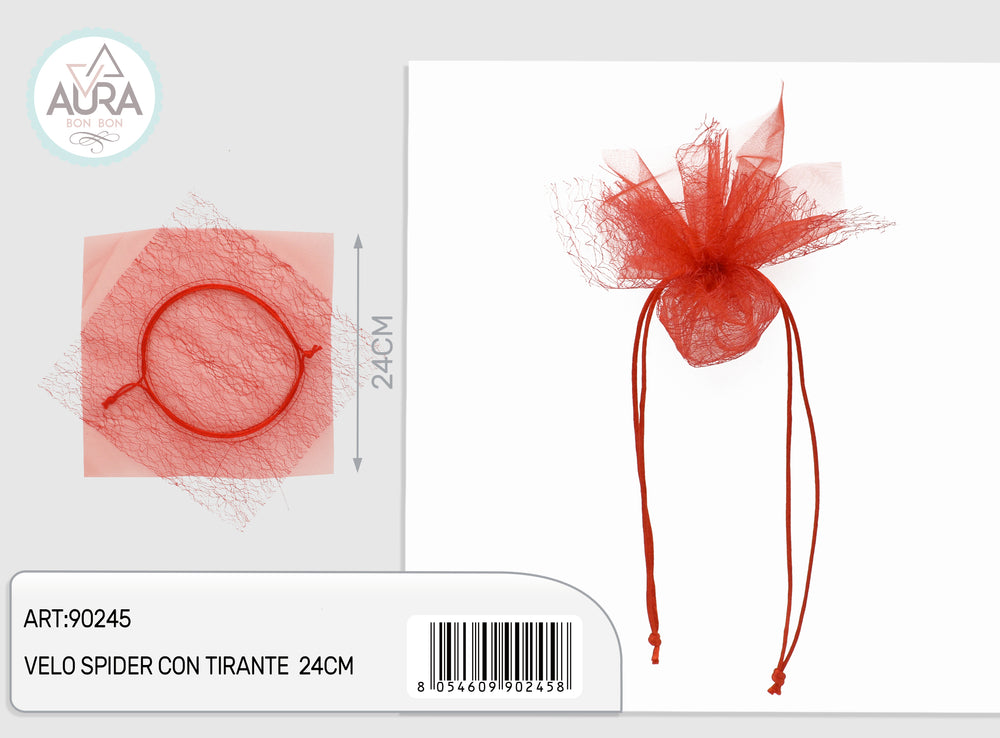 spider veil with 24cm red drawstring