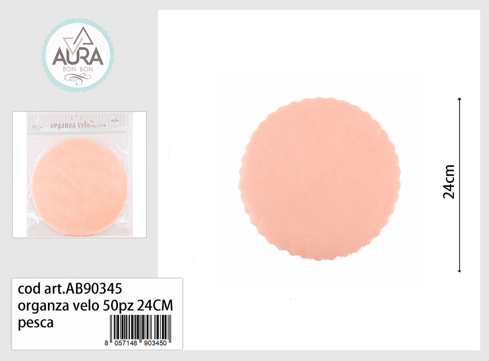 50pcs 24cm peach organza veil