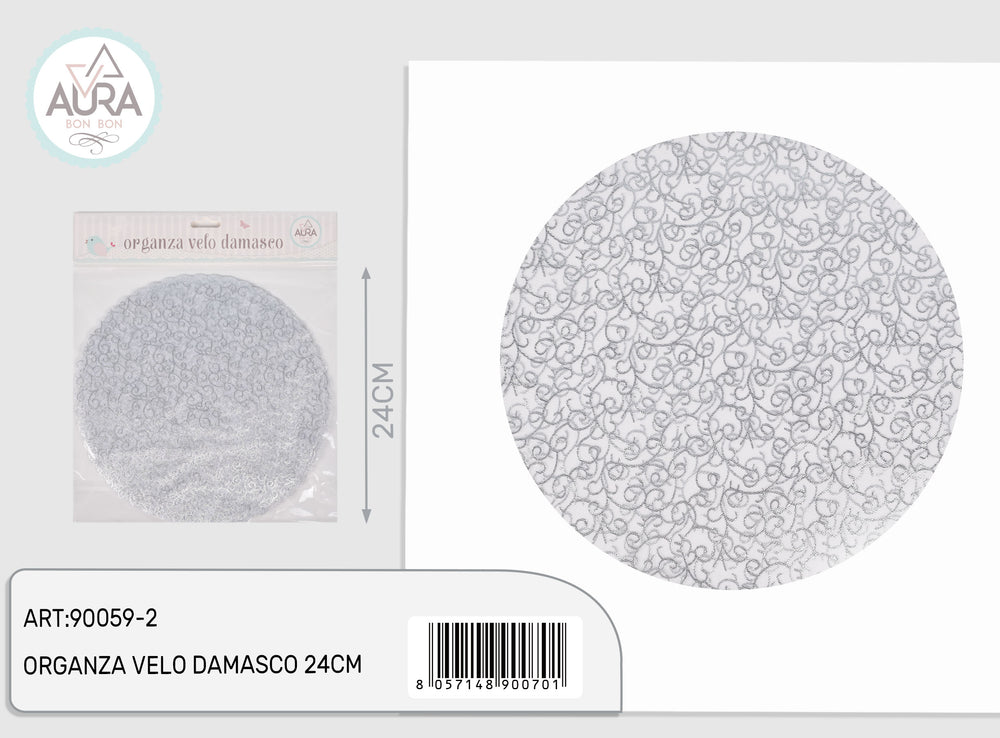 12-piece silver damask organza veil