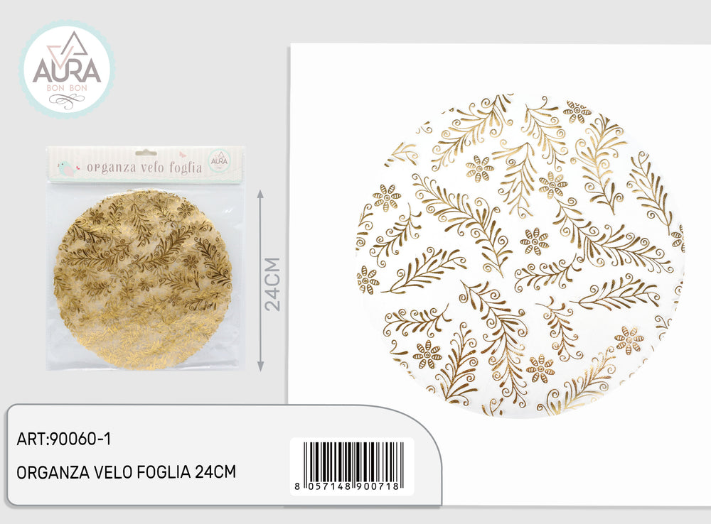 Velo portaconfetti in organza foglie oro – Aura, 12 pz