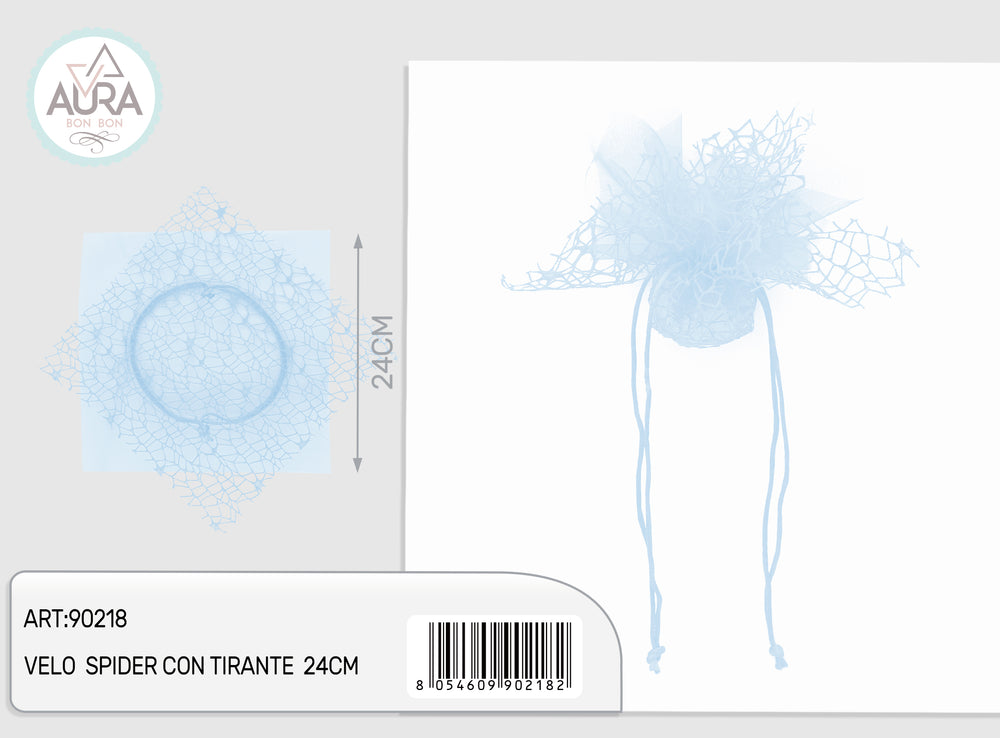 Spider veil with 24cm light blue drawstring