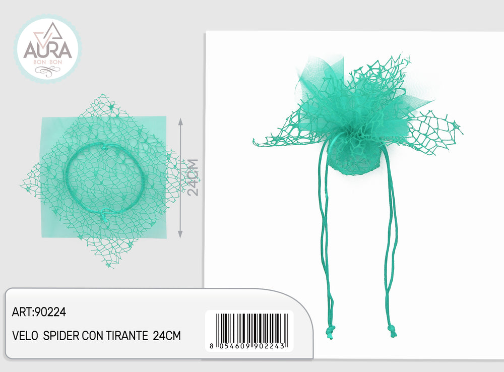 Spider veil with 24cm Tiffany green drawstring