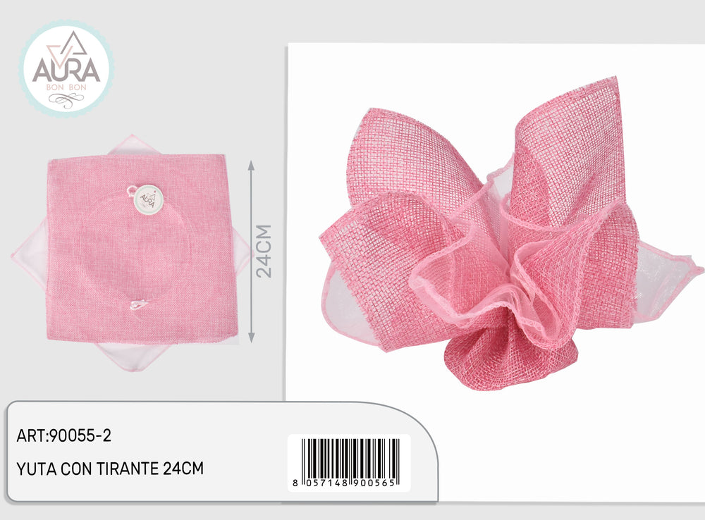 24cm jute confetti holder with pink drawstring