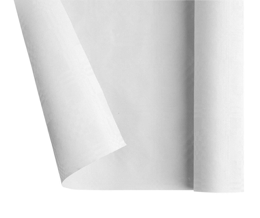 Disposable damask paper tablecloth 5x1.2m white - Aura, 1 pc