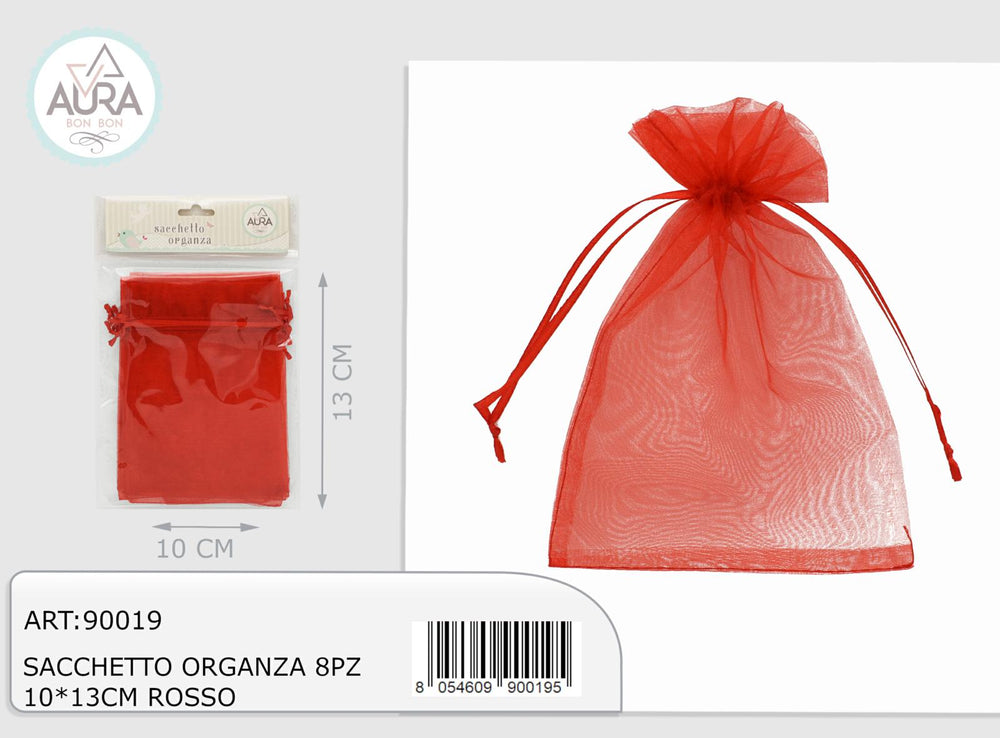 Organza bag 8pcs 10x13cm red