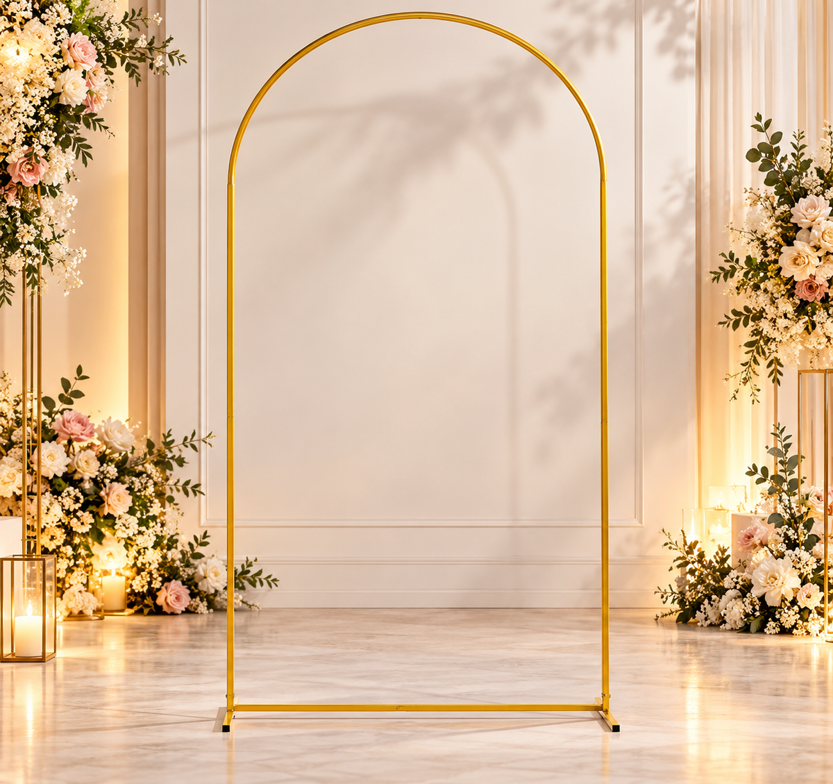 Supporto per palloncini ad arco oro 100x200 cm Aura in ambientazione elegante