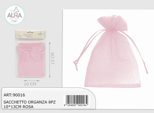 Sacchetto organza 8pz 10x13cm rosa