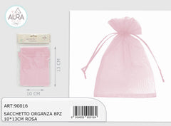 Sacchetto organza 8pz 10x13cm rosa