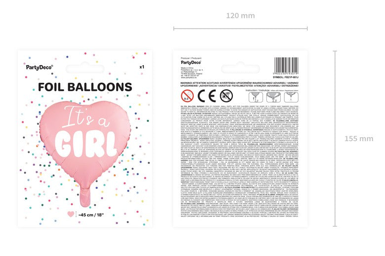 Foil Balloon Heart - It's a girl. 45cm. light pink