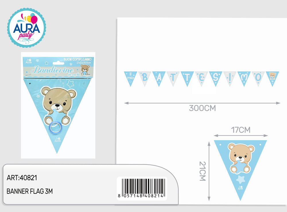 Happy Birthday 5m blue teddy bear flags