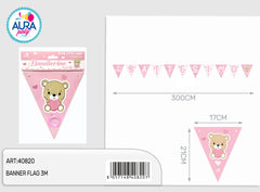 bandierine Il mio Battesimo 3m orsetto rosa