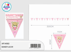 bandierine Buon Compleanno 5m orsetto rosa