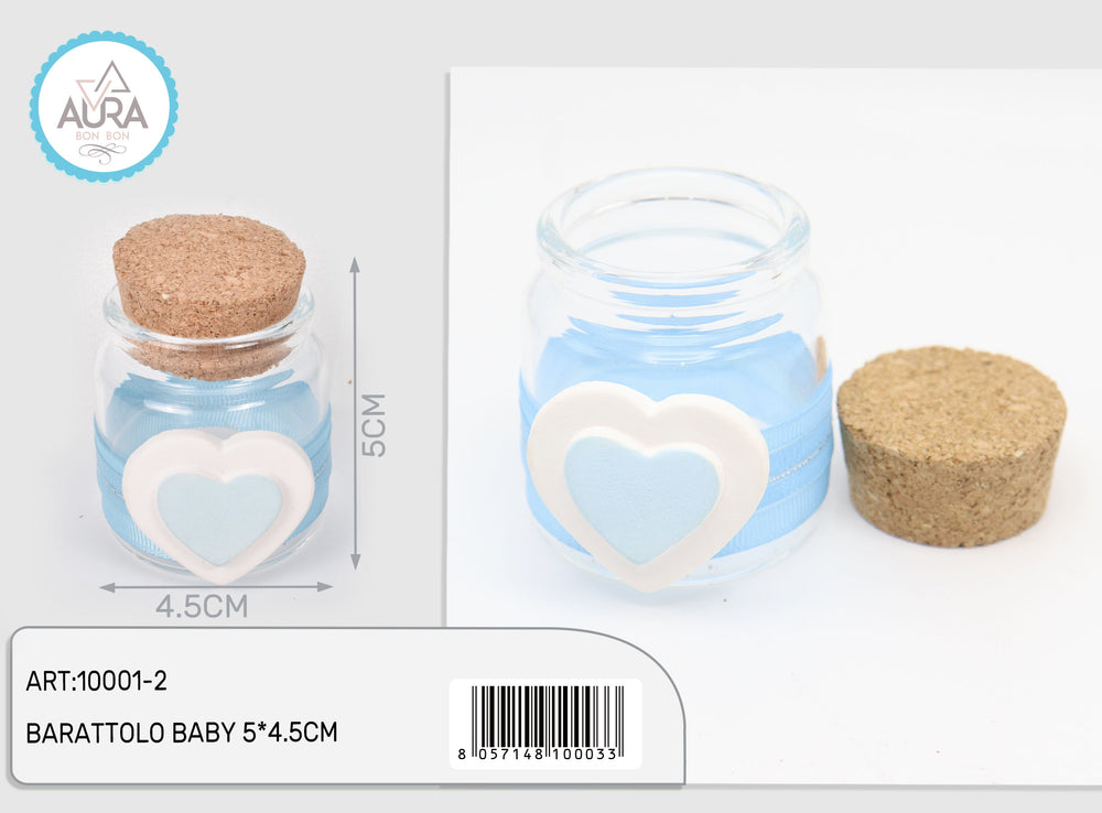 Barattolo baby azzurro con tag cuore