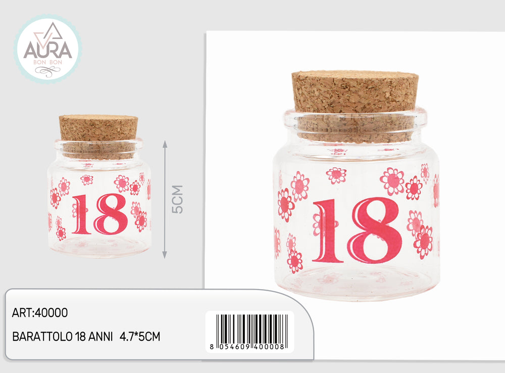 Glass jar 4.7x5cm 18 years red