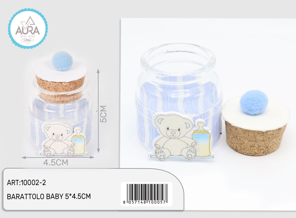 Barattolo in vetro 4,5x5cm baby orsetto azzurro