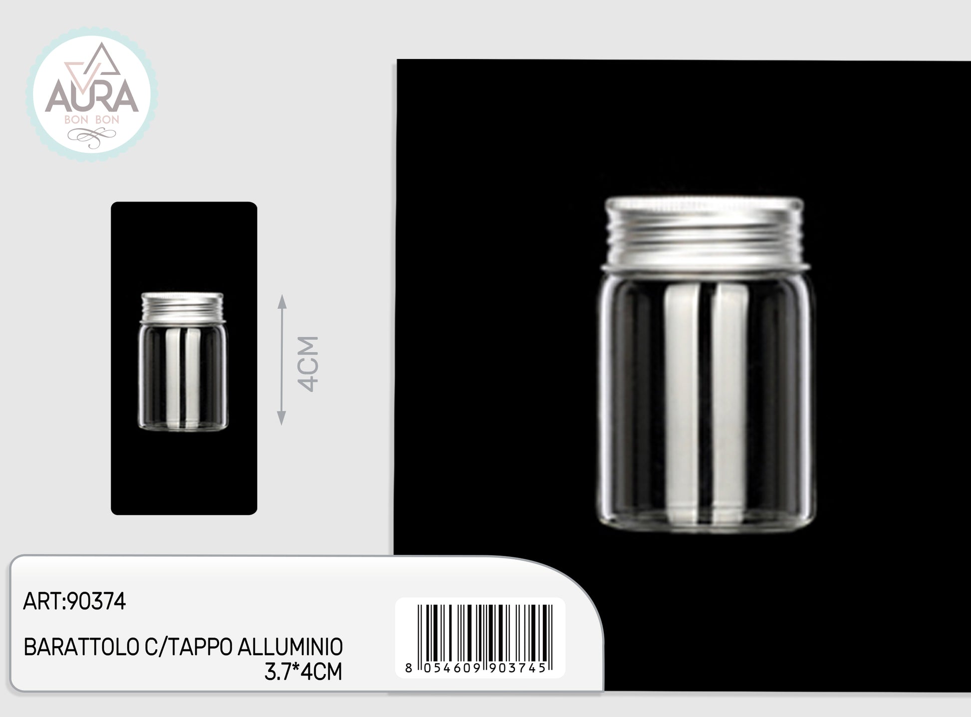 barattolo vetro tappo in alluminio 3x4cm