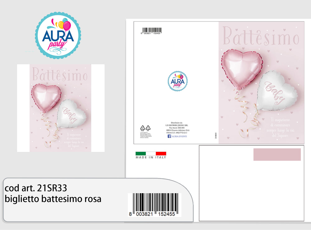 Biglietto di auguri per battesimo bimba