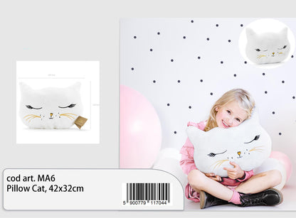 Cuscino gattino bianco in peluche 42x32cm