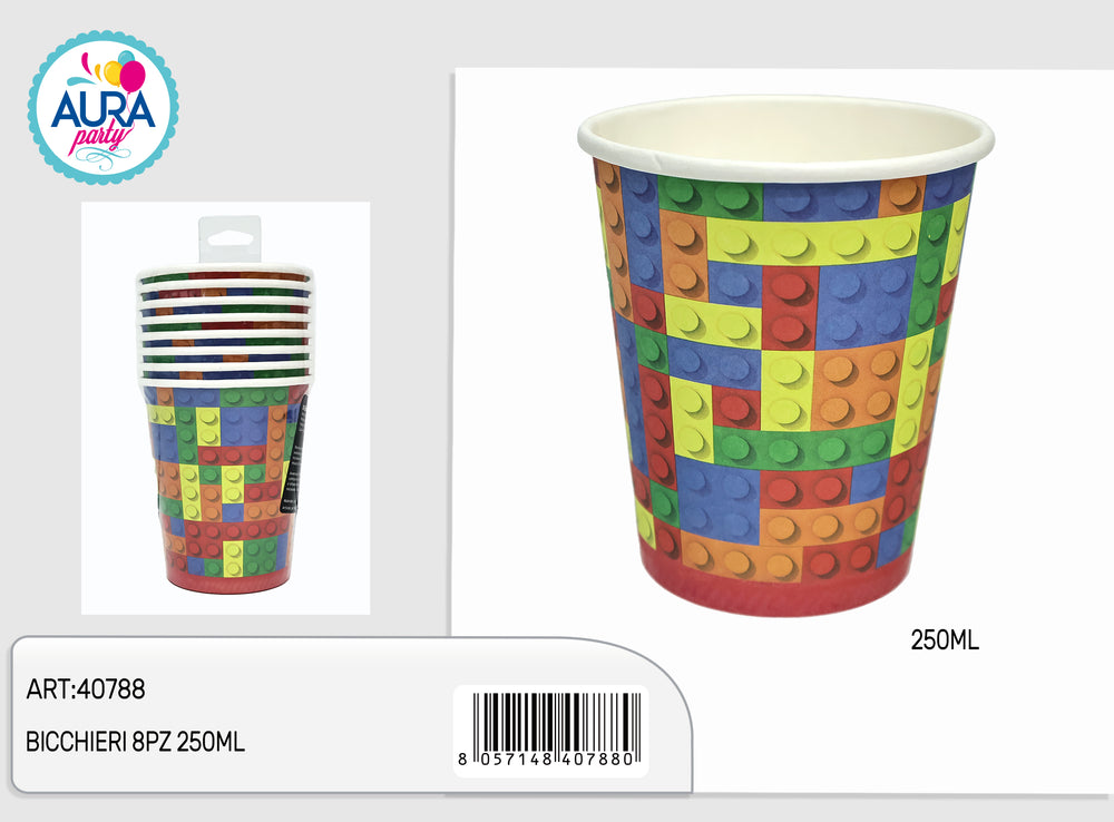 250ml multicolored block glasses, 8 pieces
