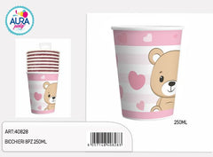 bicchieri orsetto 250ml rosa 8pz