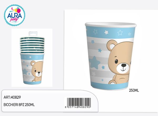 250ml light blue teddy bear glasses, 8 pieces