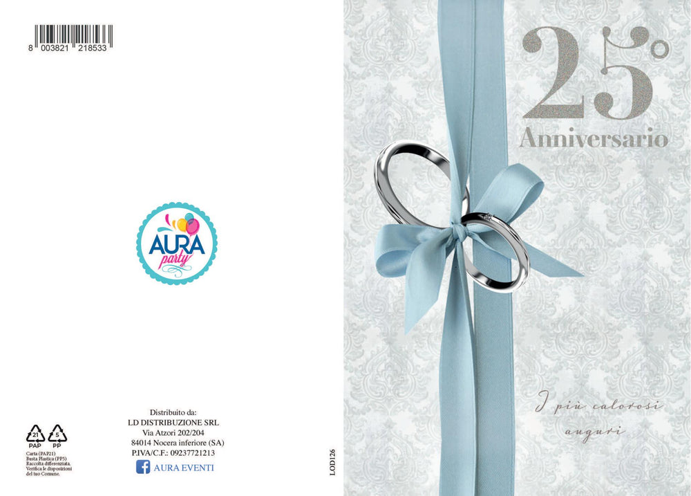 biglietto 25 anniversario con glitter