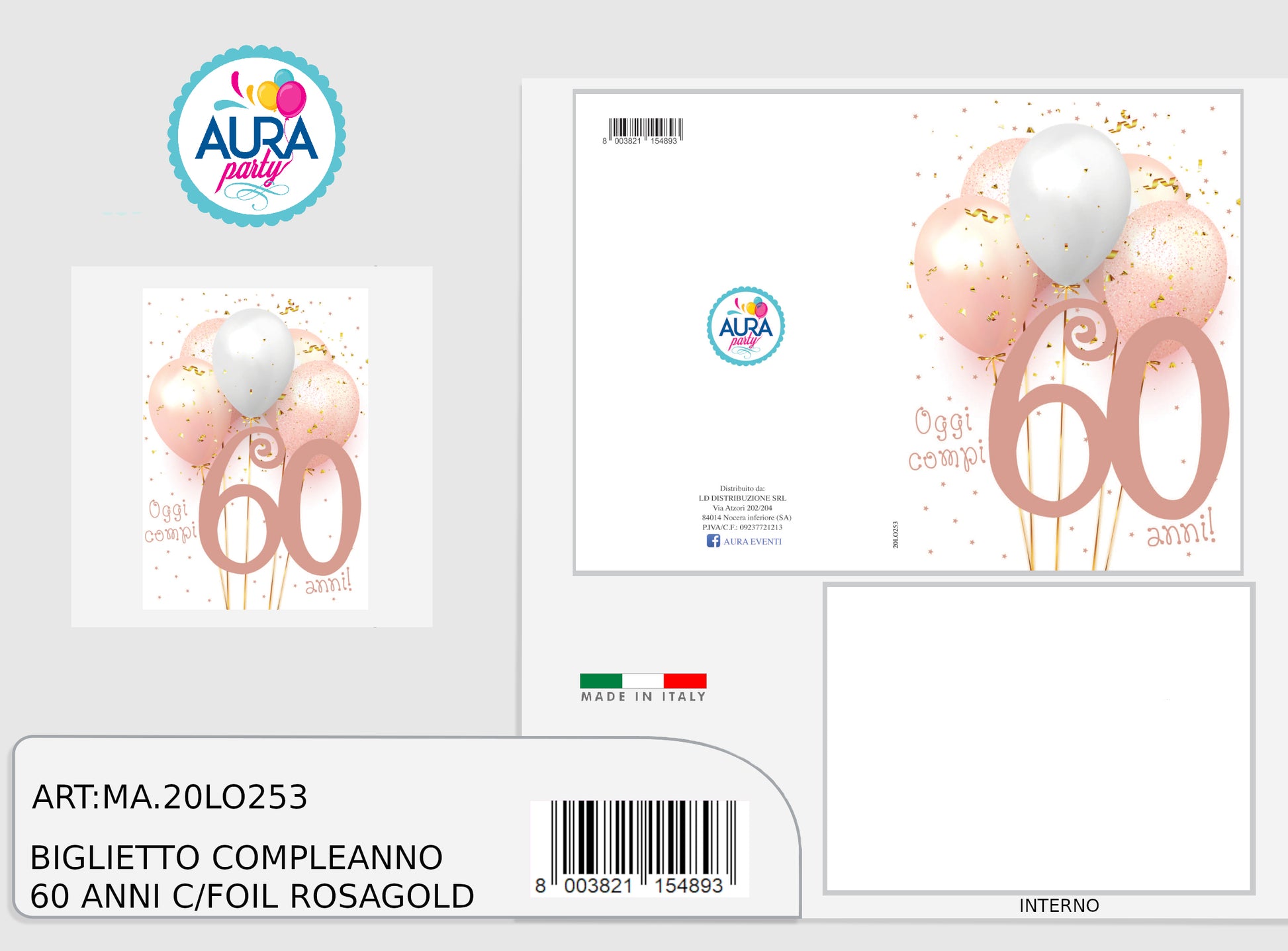 biglietto 60 anni rosa gold