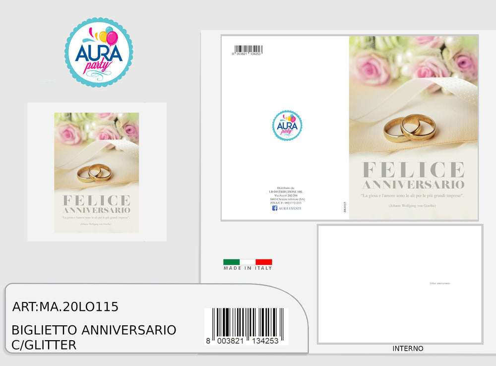 Biglietto di auguri per anniversario con dettagli in glitter