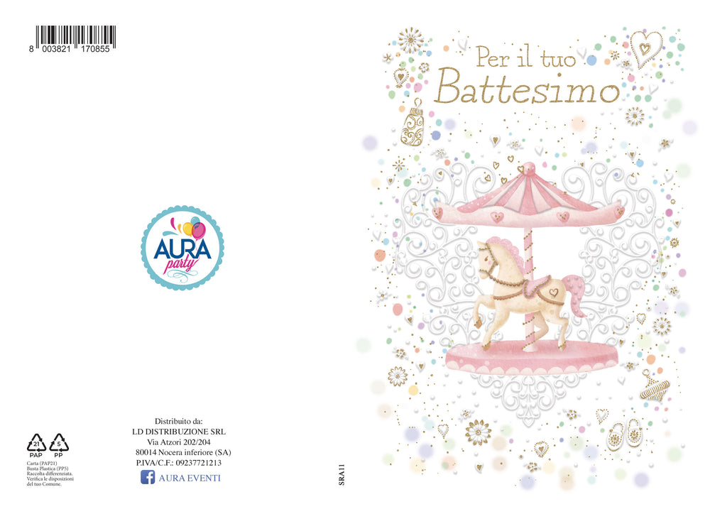 Baptism greeting card with baby carousel