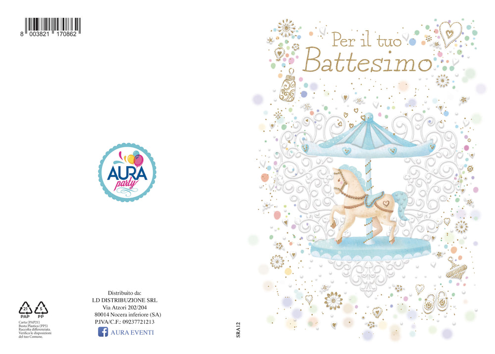 Christening greeting card with baby carousel