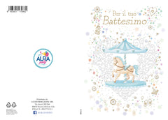 Christening greeting card with baby carousel