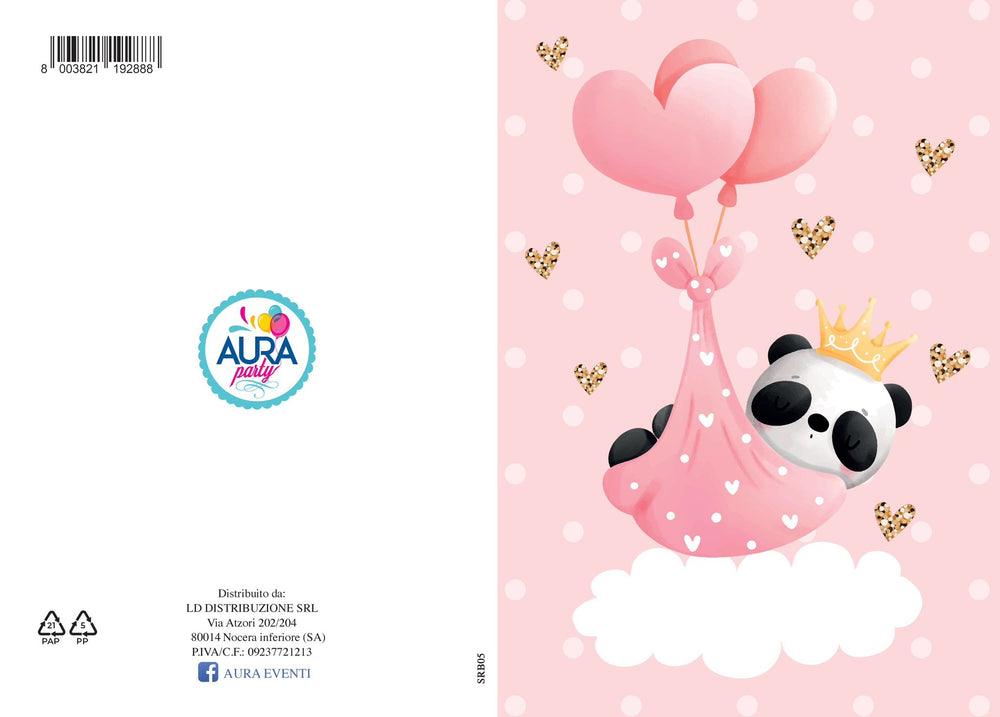 Baptism greeting card with a baby panda