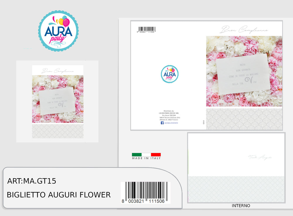 Happy birthday card with roses and silver print