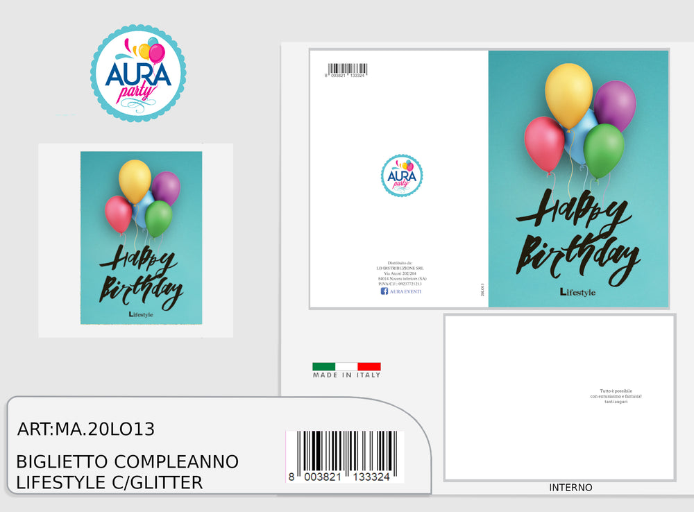 Lifestyle birthday greeting card with glitter