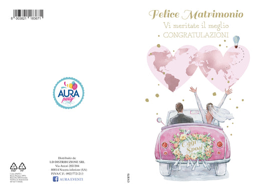 biglietto oggi sposi auto e mappamondo cuori