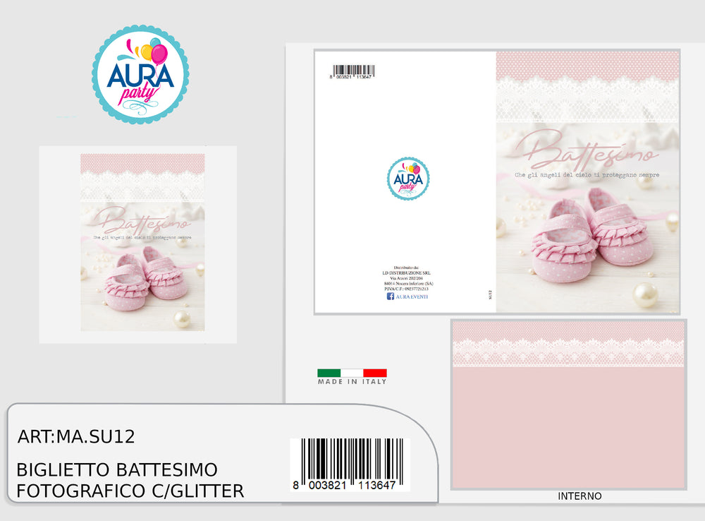 Glitter Baptism Greeting Card for a Baby Girl