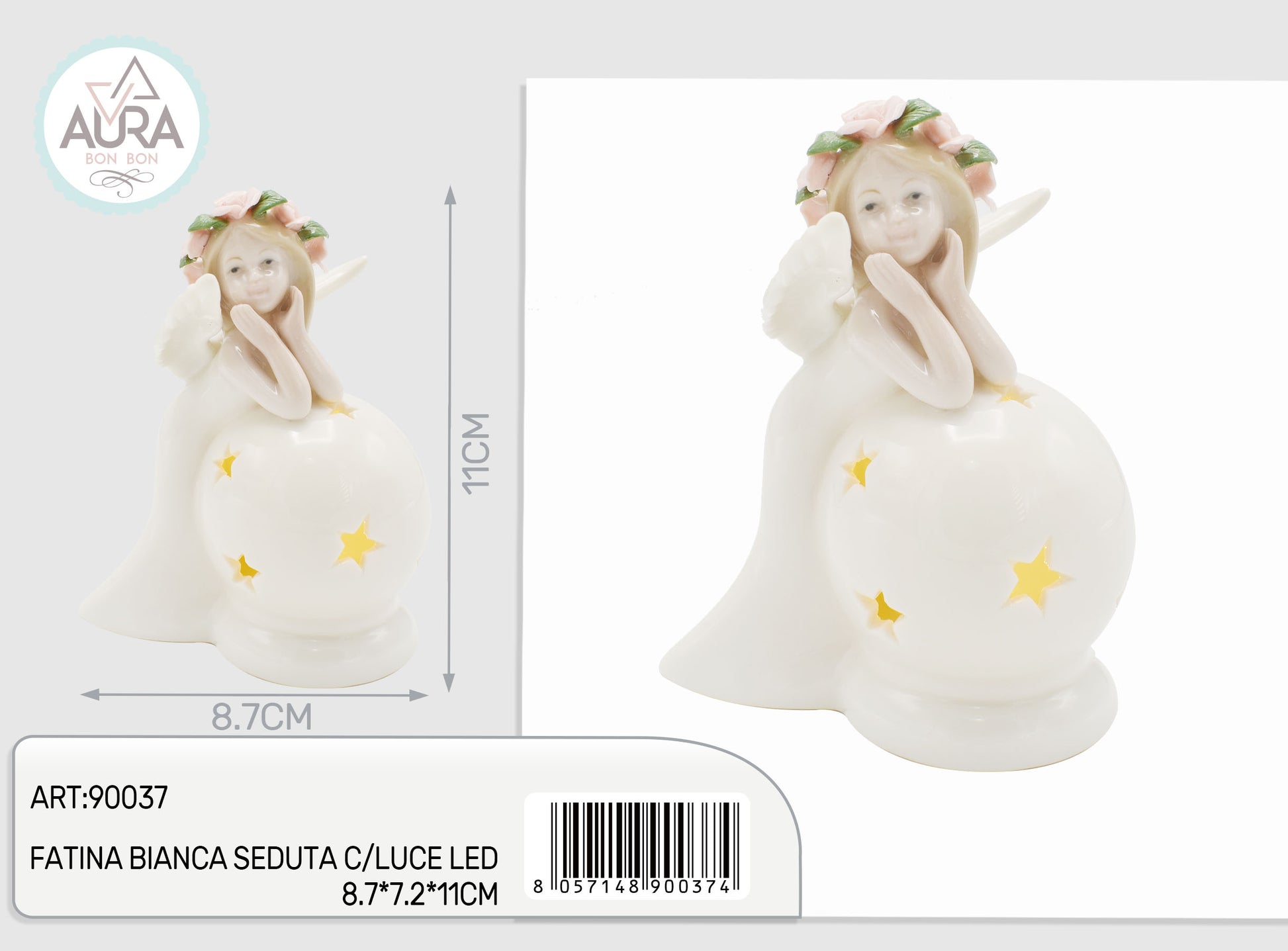 bomboniera fatina bianca seduta con luce led 