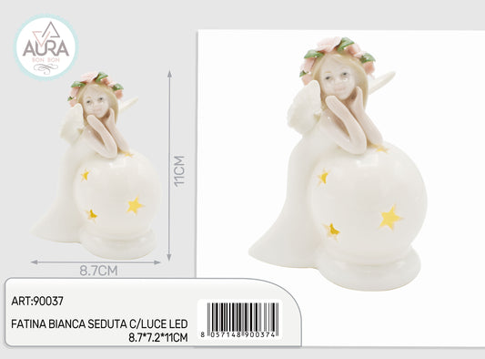 bomboniera fatina bianca seduta con luce led 