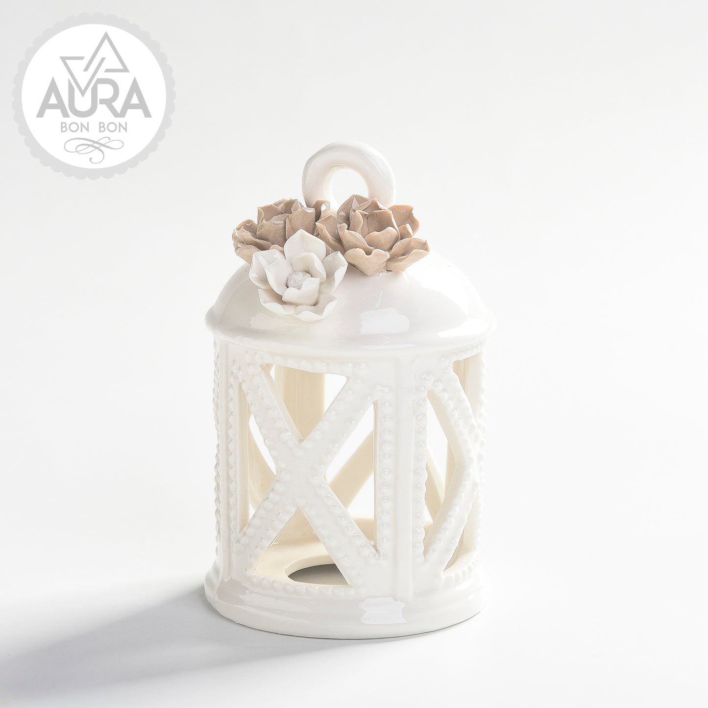 lanterna con fiore 7,5x7,5x12,3cm