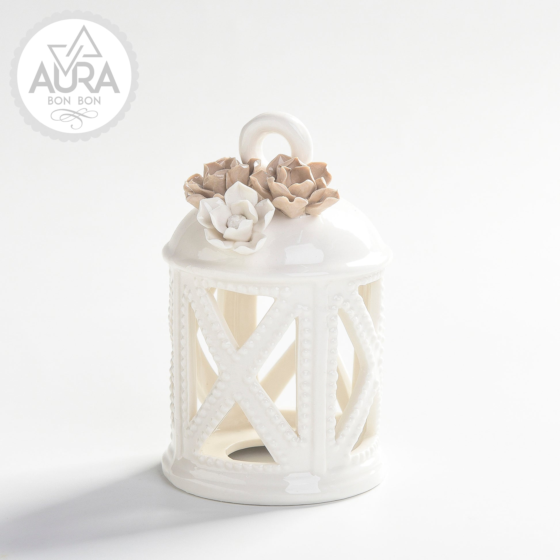 lanterna con fiore 7,5x7,5x12,3cm
